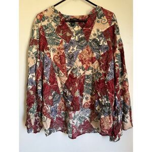 Jessica Simpson patchwork paisley women’s sz L blouse boho hippie multicolor